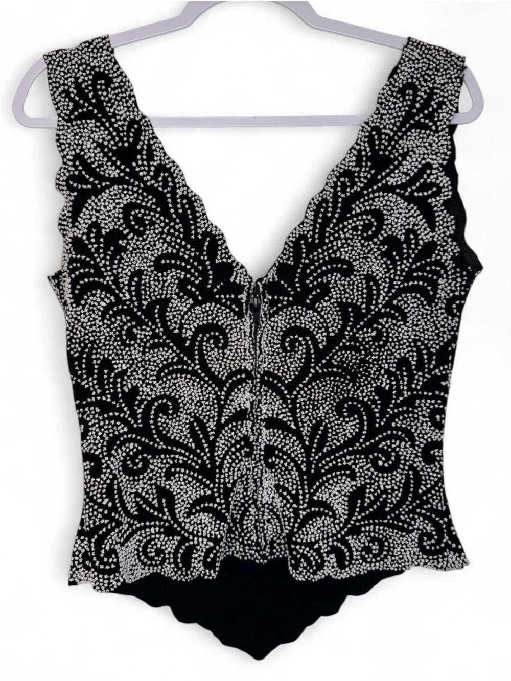Tadashi Shoji black & white v-neck beaded top - Picture 2 of 3